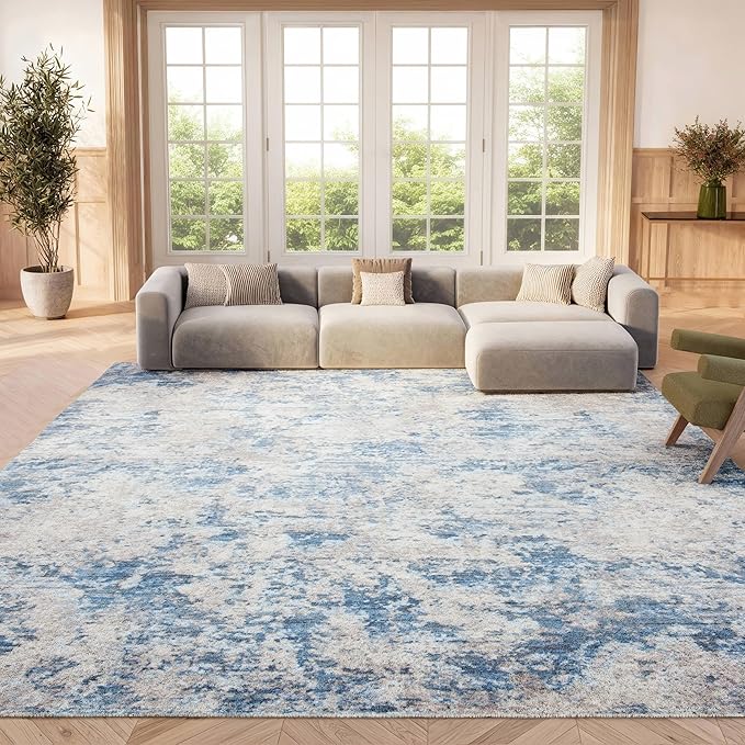 SAFAVIEH Amelia Collection Area Rug - 8' x 10', Grey & Blue, Modern Abstract Design, Non-Shedding & Easy Care, Ideal for High Traffic Areas in Living Room, Bedroom (ALA705F)