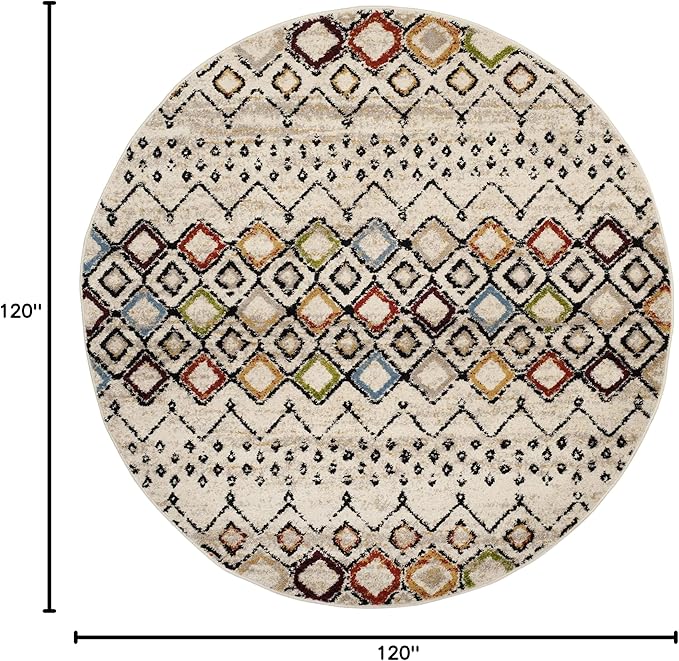 SAFAVIEH Amsterdam Collection 10' Round Ivory/Multi AMS108K Moroccan Boho Non-Shedding Living Room Bedroom Area Rug