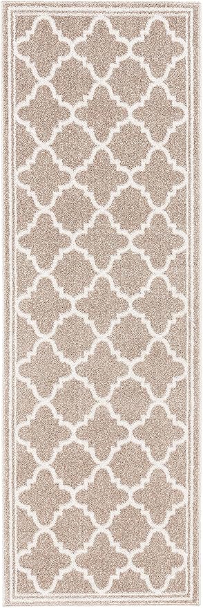 SAFAVIEH Amherst Collection Runner Rug - 2'3" x 9', Wheat & Beige, Moroccan Trellis Design, Non-Shedding & Easy Care, Ideal for High Traffic Areas in Living Room, Bedroom (AMT422S)