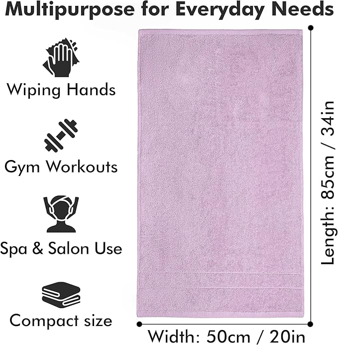 100% Cotton Hand Towels for Bathroom – Soft & Absorbent Towel Set– Pack of 6 Small Towel (34x20in) – Quick Dry Luxury Cotton Hand Towels – Lilac