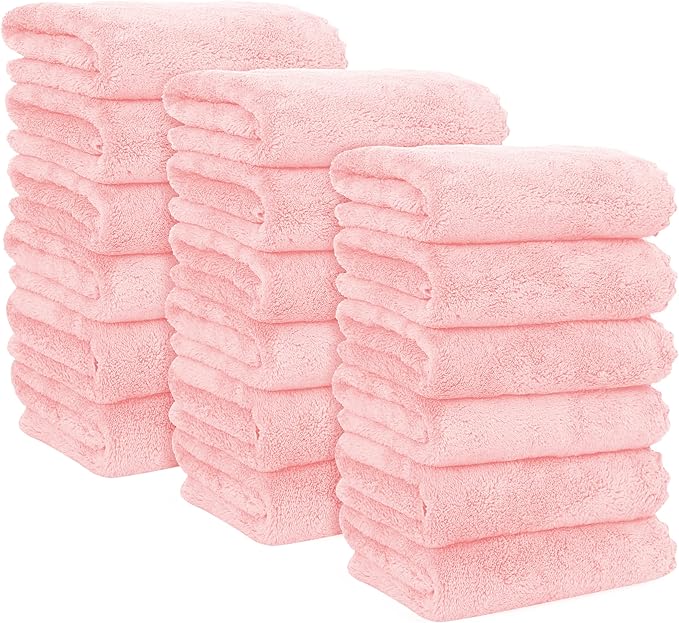 18 Pack Premium Hand Towels - Quick Drying - Microfiber Coral Velvet Highly Absorbent Towels - Multipurpose Use as Hotel, Bathroom, Shower, Spa, Hand Towel 16 x 28 inches (Pink)