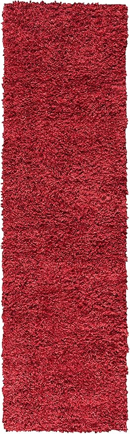 SAFAVIEH August Shag Collection Runner Rug - 2' x 7', Red, Solid Design, Non-Shedding & Easy Care, 1.5-inch Thick Ideal for High Traffic Areas in Living Room, Bedroom (AUG200Q)
