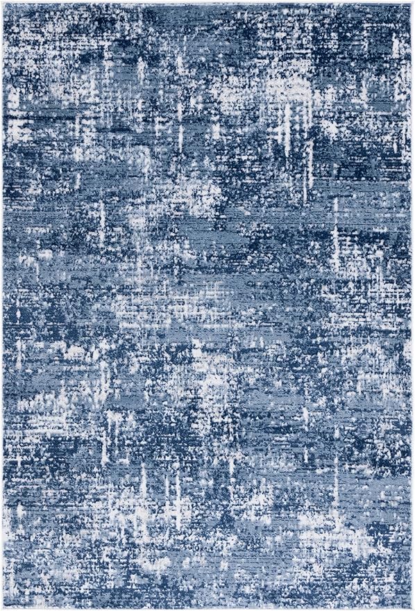 SAFAVIEH Amelia Collection Area Rug - 5'3" x 7'6", Ivory & Dark Blue, Modern Abstract Design, Non-Shedding & Easy Care, Ideal for High Traffic Areas in Living Room, Bedroom, Dining (ALA700M-5)