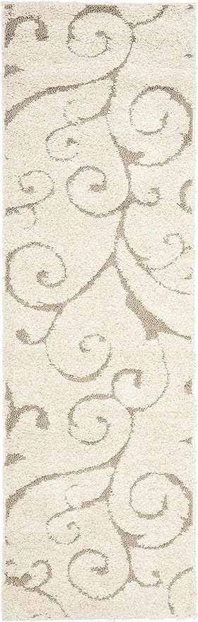 SAFAVIEH Florida Shag Collection Runner Rug - 2'3" x 13', Cream & Beige, Scroll Design, Non-Shedding & Easy to Clean, High-Low Plush Pile, Ideal for Bedroom, Foyer, Hallway (SG455-1113)