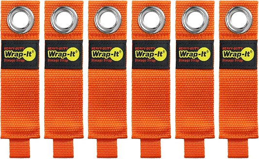 Heavy-Duty Wrap-It Storage Straps - 10-inch (6-Pack) Blaze Orange - Garage Organizer and Electric Cord Holder for Garage Essentials