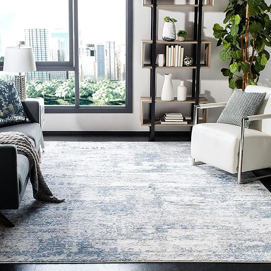 SAFAVIEH Amelia Collection X-Large Area Rug - 11' x 15', Ivory & Blue, Modern Abstract Design, Non-Shedding & Easy Care, Ideal for High Traffic Areas in Living Room, Bedroom (ALA700A)