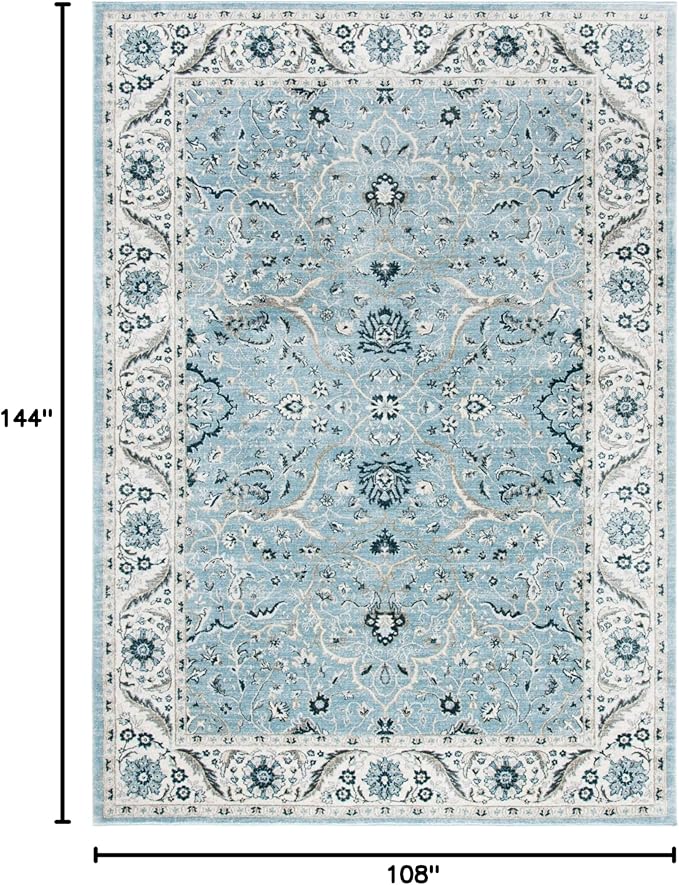 SAFAVIEH Isabella Collection Area Rug - 9' x 12', Light Blue & Cream, Oriental Design, Non-Shedding & Easy Care, Ideal for High Traffic Areas in Living Room, Bedroom (ISA912M)