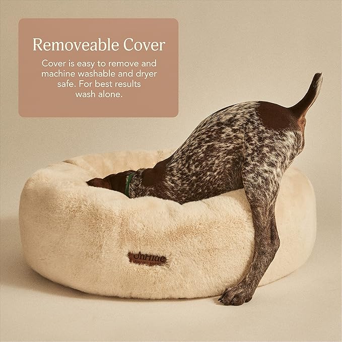 UnHide Floof Pet Bed - Small (23" x 8") - Extra Soft Dog Bed - Removable Faux Fur Cover - Machine Washable - Helps Ease Pet Anxiety & Provides The Perfect Sleep - Taupe Ducky