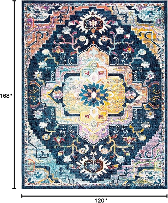 SAFAVIEH Crystal Collection Area Rug - 10' x 14', Navy & Fuchsia, Medallion Distressed Design, Non-Shedding & Easy Care, Ideal for High Traffic Areas in Living Room, Bedroom (CRS501H)