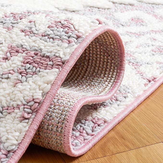 SAFAVIEH Area Rug 8x10 - Moroccan Tassel Shag Collection - Large - Pink & Ivory, Boho Design, Non-Shedding & Easy Cleaning, Plush Pile, Ideal for Living Room, Bedroom, Dining Space (MTS652U)