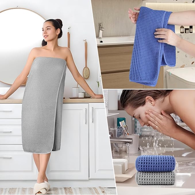 430 GSM Microfiber Quick Dry Lint Free Oversize Bath Towel Set, 6 Piece (Waffle Weave)