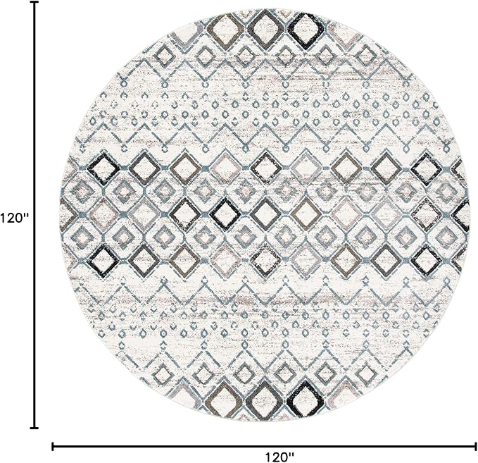 SAFAVIEH Amsterdam Collection Area Rug - 10' Round, Ivory & Grey, Moroccan Boho Design, Non-Shedding & Easy Care, Ideal for High Traffic Areas in Living Room, Bedroom (AMS108A)