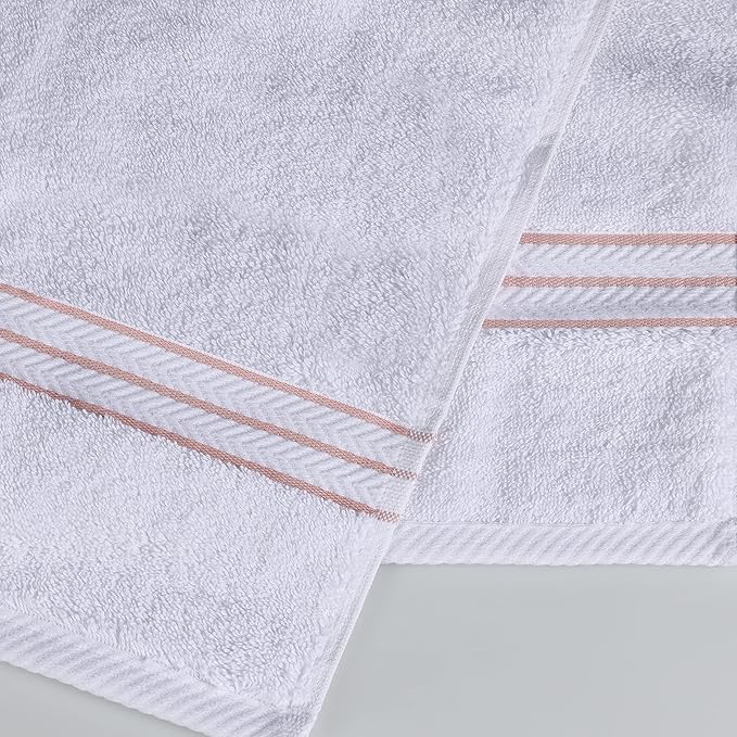 Superior Hotel Turkish Cotton 6 Piece Hand Towel Set, Ultra Plush Spa Quality Heavyweight Essentials for Vanity, Thick Absorbent and Soft, Dobby Border, Includes 6 Hand Towels, Tea Rose