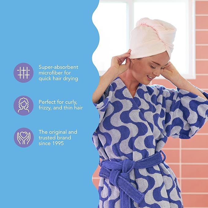 Turbie Twist 2-Pack Microfiber Hair Towel for Beauty, Travel, Gifting - Hair Wrap Turban for Straight, Wavy & Curly Hair - Premium Personal Care - Tonal