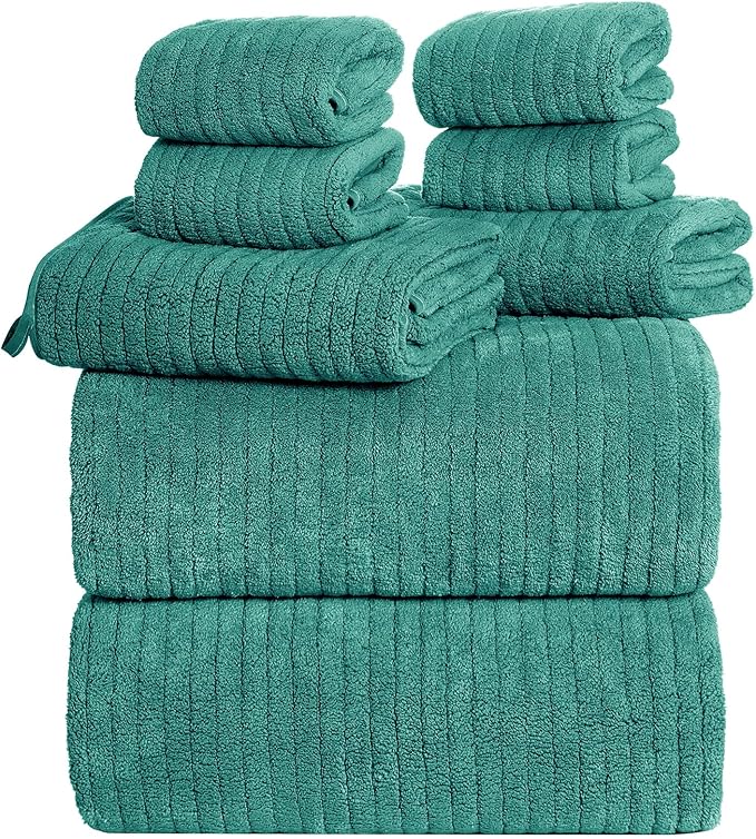 Oversized Bath Towels 8 Piece Towel Set, 2 Extra Large Bath Sheets, 2 Hand, 4 Washcloths, Luxury Soft Super Absorbent Thick Shower Towels for Bathroom, Spa & Hotel, Quick Dry, Teal Green