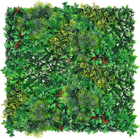 Artificial Grass Wall Panels, 20''x20'' 16pcs Boxwood Wall Panels with Tropical Leaves, Faux Greenery Privacy Fence Screen, Grass Backdrop for Outdoor Indoor Garden Birthday Wedding Decor