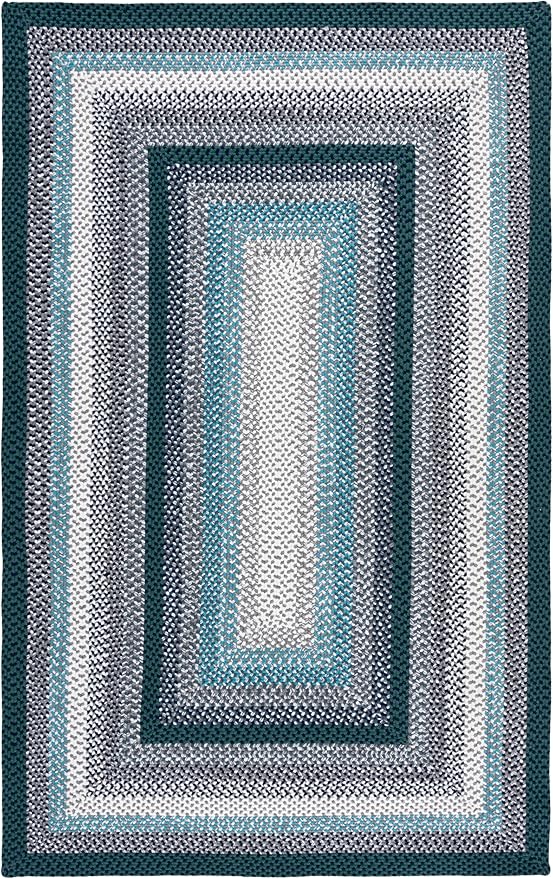 SAFAVIEH Washable Rug Outdoor Braided Collection - 5' Square, Teal & Multi, Handmade & Reversible, Non-Shedding & Easy to Clean, Ideal for Patio, Backyard, Mudroom (BRD308J)