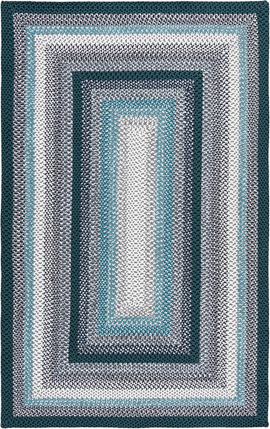 SAFAVIEH Washable Rug Outdoor Braided Collection - 5' Square, Teal & Multi, Handmade & Reversible, Non-Shedding & Easy to Clean, Ideal for Patio, Backyard, Mudroom (BRD308J)