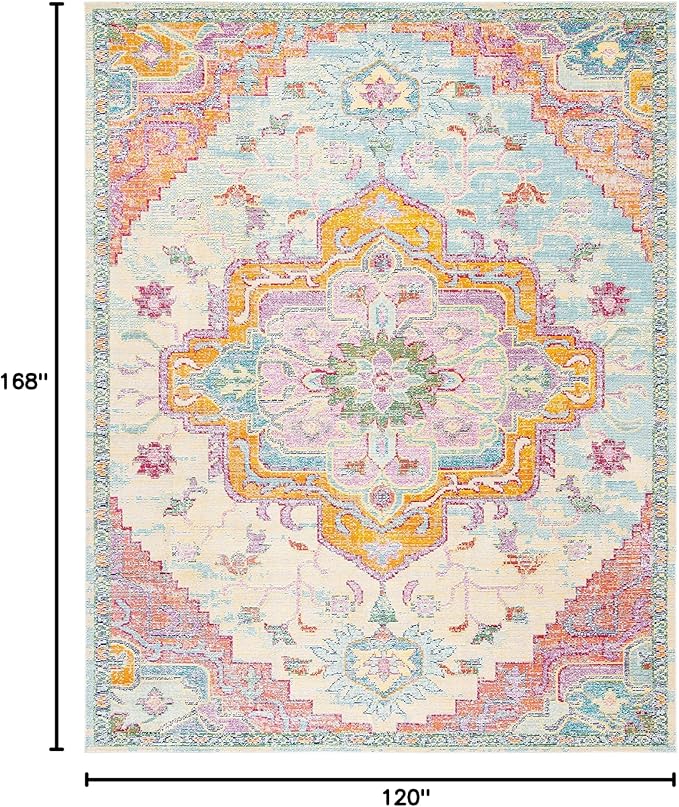 SAFAVIEH Crystal Collection Area Rug - 10' x 14', Light Blue & Fuchsia, Medallion Distressed Design, Non-Shedding & Easy Care, Ideal for High Traffic Areas in Living Room, Bedroom (CRS501B)