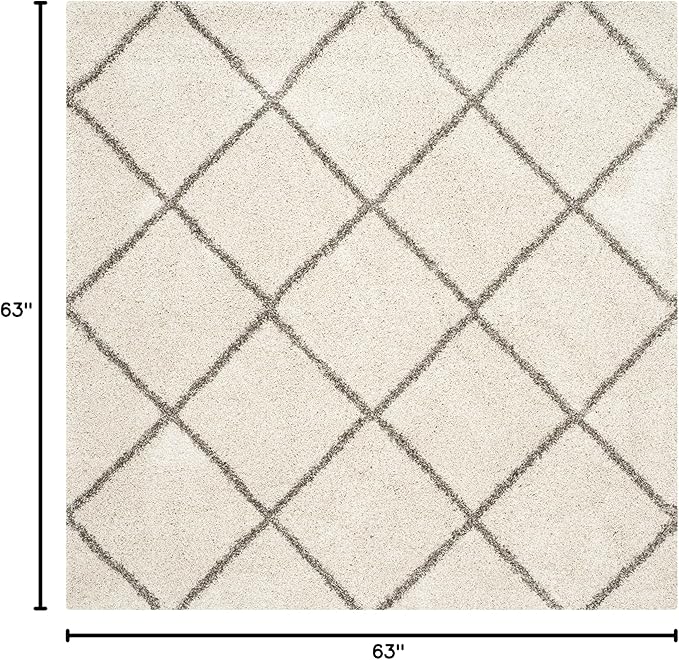 SAFAVIEH Hudson Shag Collection Area Rug - 5' Square, Ivory & Grey, Modern Trellis Design, Non-Shedding & Easy Care, 2-inch Thick Ideal for High Traffic Areas in Living Room, Bedroom (SGH281A)