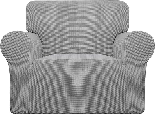 Easy-Going Stretch Chair Sofa Slipcover 1-Piece Couch Sofa Cover Furniture Protector Soft with Elastic Bottom for Kids, Pet. Spandex Jacquard Fabric Small Checks (Chair, Light Gray)