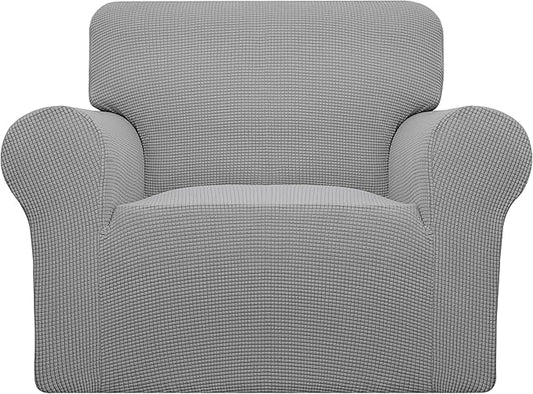 Easy-Going Stretch Oversized Chair Sofa Slipcover 1-Piece Couch Sofa Cover Furniture Protector Soft with Elastic Bottom for Kids Spandex Jacquard Fabric Small Checks Light Gray