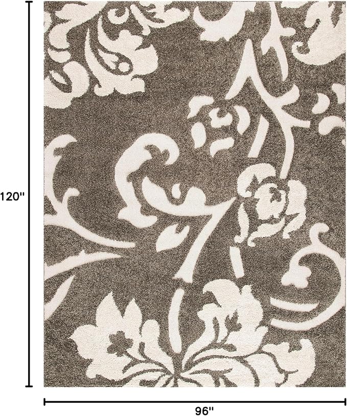 SAFAVIEH Area Rug 8x10 - Florida Shag Collection - Large - Smoke & Beige, Floral Design, Non-Shedding & Easy Cleaning, Plush Thick Pile, Ideal for Living Room, Bedroom, Dining Space (SG458-7913)
