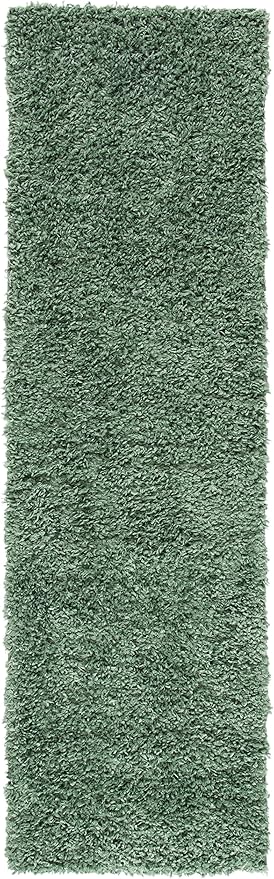 SAFAVIEH August Shag Collection Runner Rug - 2' x 13', Green, Solid Design, Non-Shedding & Easy Care, 1.5-inch Thick Ideal for High Traffic Areas in Living Room, Bedroom (AUG200Y)