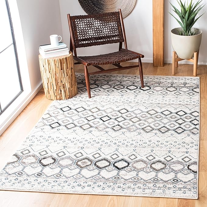 SAFAVIEH Amsterdam Collection Accent Rug - 3' x 5', Ivory & Grey, Moroccan Boho Design, Non-Shedding & Easy Care, Ideal for High Traffic Areas in Entryway, Living Room, Bedroom (AMS108A)