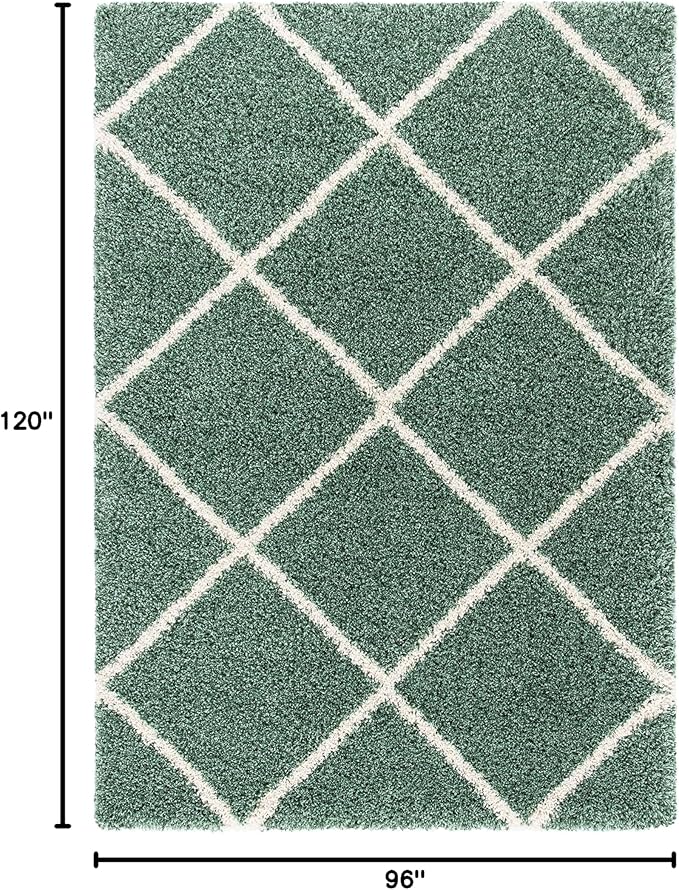 SAFAVIEH Hudson Shag Collection Area Rug - 8' x 10', Green & Ivory, Modern Trellis Design, Non-Shedding & Easy Care, 2-inch Thick Ideal for High Traffic Areas in Living Room, Bedroom (SGH281Y)