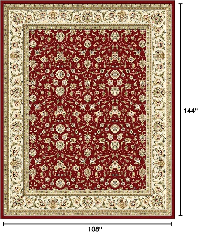 SAFAVIEH Lyndhurst Collection Area Rug - 9' x 12', Red & Ivory, Traditional Oriental Design, Non-Shedding & Easy Care, Ideal for High Traffic Areas in Living Room, Bedroom (LNH312A)