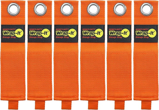 Heavy-Duty Wrap-It Storage Straps - 17-inch (6-Pack) Blaze Orange - Garage Organizer and Extension Cord Hanger for Garage Storage Ideas as an Electric Cord Holder with Garage Gadgets
