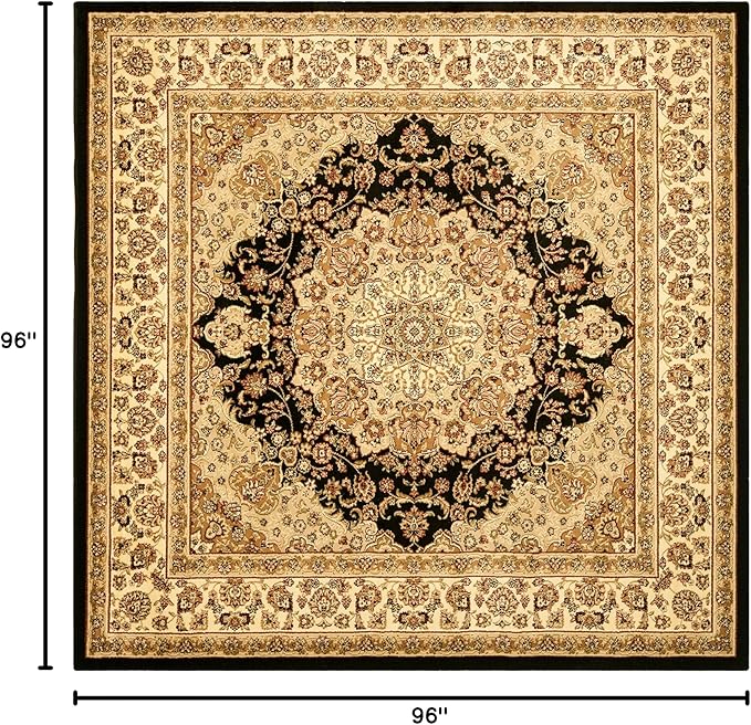 SAFAVIEH Lyndhurst Collection Area Rug - 8' Square, Black & Ivory, Traditional Oriental Medallion Design, Non-Shedding & Easy Care, Ideal for High Traffic Areas in Living Room, Bedroom (LNH222A)