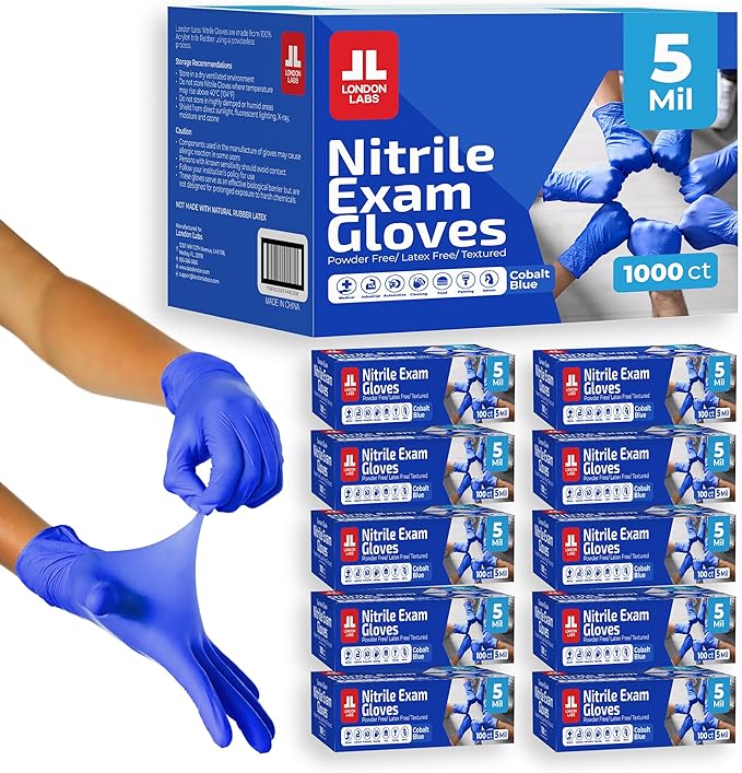 Cobalt Blue 5 Mil Nitrile Exam Gloves Disposable Latex Free | Medical Rubber Gloves for Doctors, EMT, First Aid Kit, Food Service & Cleaning | Bulk Case of (1000 CT)