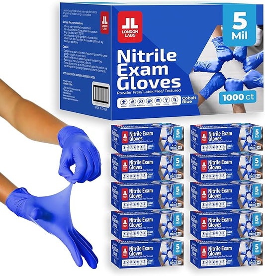 Cobalt Blue 5 Mil Nitrile Exam Gloves Disposable Latex Free | Medical Rubber Gloves for Doctors, EMT, First Aid Kit, Food Service & Cleaning | Bulk Case of (1000 CT)