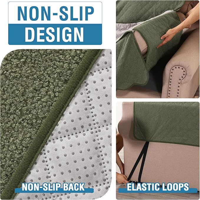 H.VERSAILTEX Waterproof Quilted Couch Covers Non Slip Sofa Covers Protector Slipcovers for Dogs, Covers for 3 Cushion Couch Sofa Pet Furniture Protector Modern Fleece Fabric (Sofa,Tea Tree)