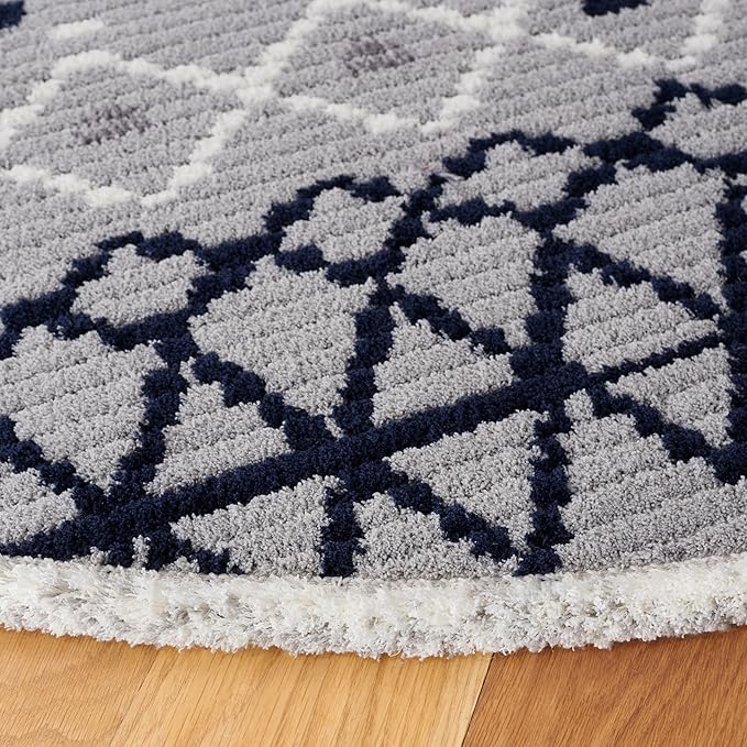 SAFAVIEH Marrakech Collection Area Rug - 6'7" Round, Grey & Navy, Moroccan Boho Tribal Rustic Design, Non-Shedding & Easy Care, Ideal for High Traffic Areas in Living Room, Bedroom (MRK612F)