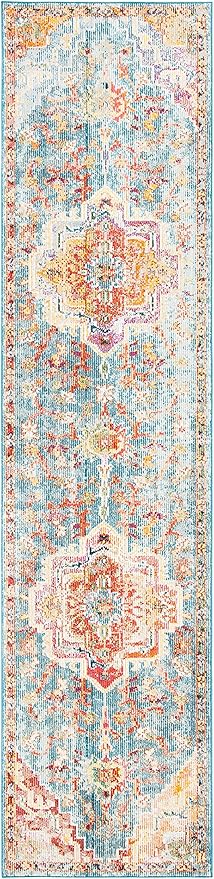 SAFAVIEH Crystal Collection Runner Rug - 2'2" x 9', Orange & Teal, Medallion Distressed Design, Non-Shedding & Easy Care, Ideal for High Traffic Areas in Living Room, Bedroom (CRS501K)