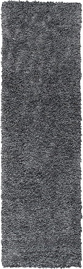 SAFAVIEH August Shag Collection Runner Rug - 2' x 7', Charcoal, Solid Design, Non-Shedding & Easy Care, 1.5-inch Thick Ideal for High Traffic Areas in Living Room, Bedroom (AUG200H)