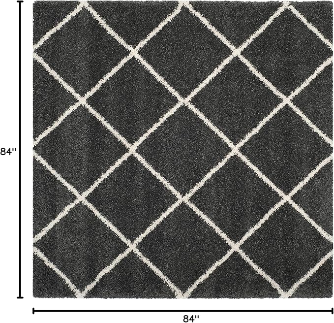 SAFAVIEH Hudson Shag Collection Area Rug - 7' Square, Dark Grey & Ivory, Modern Trellis Design, Non-Shedding & Easy Care, 2-inch Thick Ideal for High Traffic Areas in Living Room, Bedroom (SGH281G)