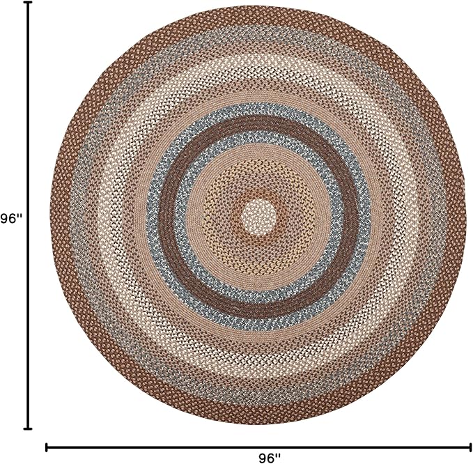 SAFAVIEH Washable Rug Outdoor Braided Collection - 8' Round, Brown & Multi, Handmade & Reversible, Non-Shedding & Easy to Clean, Ideal for Patio, Backyard, Mudroom (BRD313A)