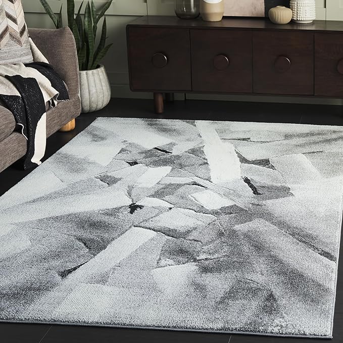 SAFAVIEH Porcello Collection Area Rug - 5'3" x 7'6", Ivory & Grey, Modern Abstract Pattern, Non-Shedding & Easy Care, Ideal for Living Room, Foyer, Bedroom (PRL6937F-5)