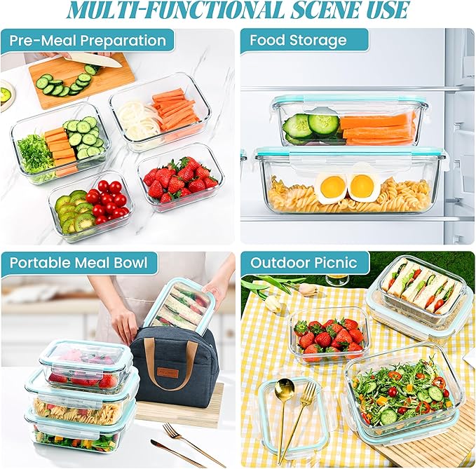 4 Pack [78 oz & 36 oz] Large Glass Food Storage Containers with Lids, Glass Meal Prep Containers Set with Airtight Lids - BPA Free, Ideal for Food Storing/Serving, Microwave/Oven Safe