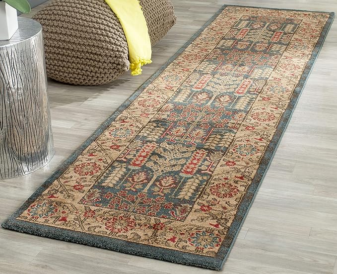 SAFAVIEH Mahal Collection Runner Rug - 2'2" x 8', Navy & Natural, Traditional Oriental Design, Non-Shedding & Easy Care, Ideal for High Traffic Areas in Living Room, Bedroom (MAH697E)