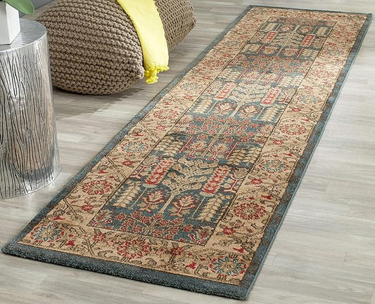 SAFAVIEH Mahal Collection Runner Rug - 2'2" x 10', Navy & Natural, Traditional Oriental Design, Non-Shedding & Easy Care, Ideal for High Traffic Areas in Living Room, Bedroom (MAH697E)