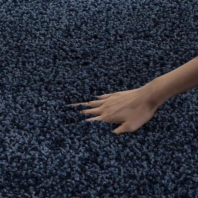 SAFAVIEH Santa Monica Shag Collection 6'7" x 9'6" Navy SGN725 Solid Non-Shedding Living Room Bedroom Dining Room Entryway Plush 2-inch Thick Area Rug