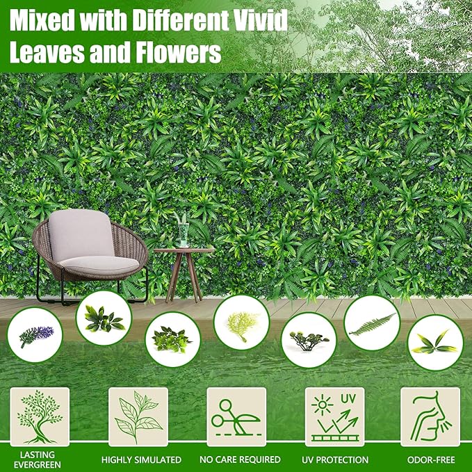Artificial Grass Wall Panels, 20"x20" 16pcs Hedge Grass Backdrop, UV-Anti Fake Greenery Plant Boxwood Panels, Green Wall Decor for Outdoor Indoor Patio Garden Backyard