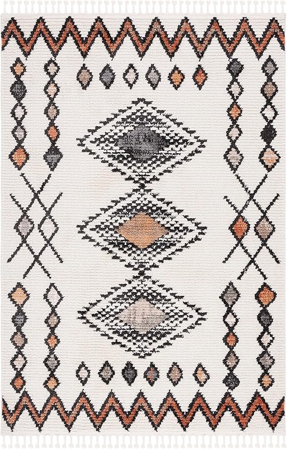 SAFAVIEH Moroccan Tassels Collection Area Rug - 8'8" x 12', Ivory & Orange, Modern Boho Rustic Design, Non-Shedding & Easy Care, Ideal for High Traffic Areas in Living Room, Bedroom (MRT105A)