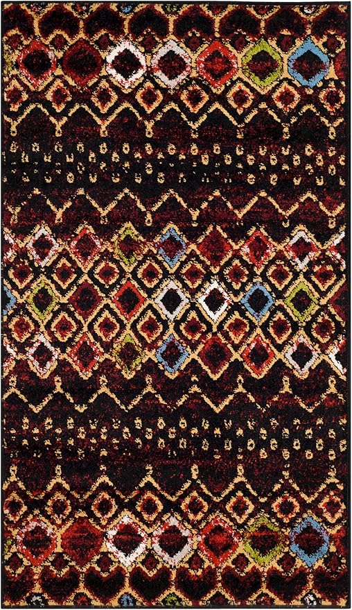 SAFAVIEH Amsterdam Collection Accent Rug - 3' x 5', Black & Multi, Moroccan Boho Design, Non-Shedding & Easy Care, Ideal for High Traffic Areas in Entryway, Living Room, Bedroom (AMS108P)