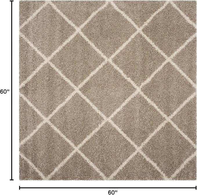 SAFAVIEH Hudson Shag Collection Area Rug - 5' Square, Beige & Ivory, Modern Trellis Design, Non-Shedding & Easy Care, 2-inch Thick Ideal for High Traffic Areas in Living Room, Bedroom (SGH281S)